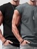 Men's Summer New Sleeveless Vest Two-Piece Set Casual Loose Solid Color Thin Tank Top_voghion.com