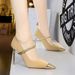 High heels women's shoes thin heels high heels light mouth matching color pointed metal chain line with single shoes_voghion.com