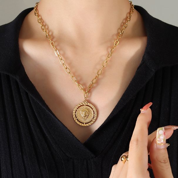 Set di collane a strati placcate in oro, collane multicatena con medaglione di leone e ciondolo a forma di luna, gioielli boho quotidiani e di tendenza_voghion.com