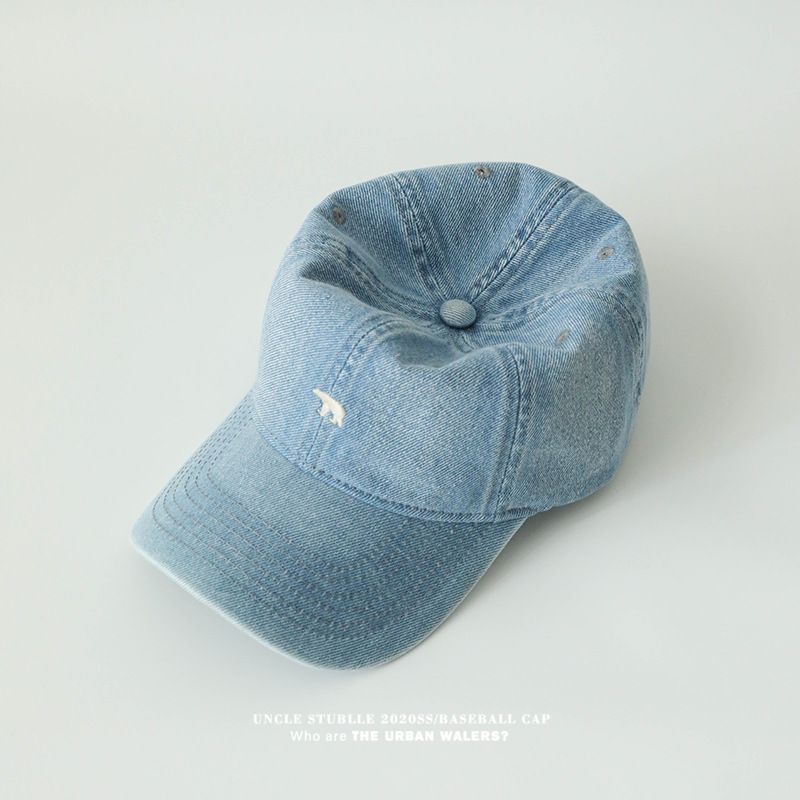 Polar Bear Embroidered Baseball Cap For Men And Women With Large Head Circumference And Wide Brim To Show Face Small Washed Denim Duckbill Hat_voghion.com