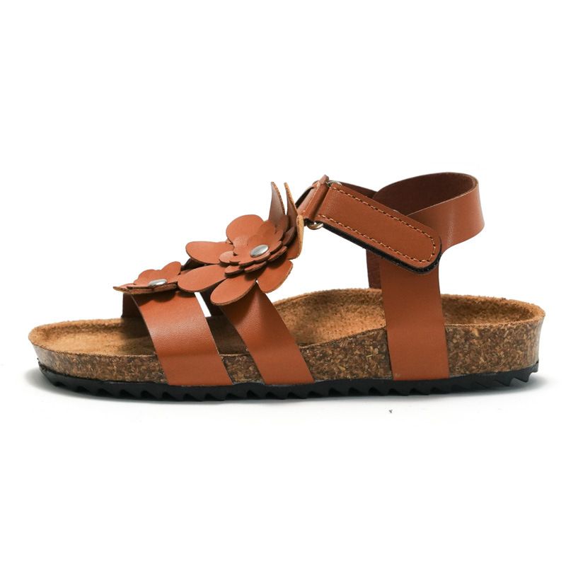 Ruizu 2025 Summer New Children's Cork Sandals Flower Girls' Slippers Baby Beach Shoes Trendy Outdoor Wear_voghion.com