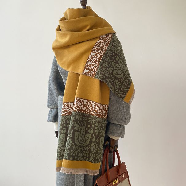 Sciarpa calda in cashmere da donna, stile etnico, semplice, a due colori, a foglia di pianta, autunno e inverno_voghion.com