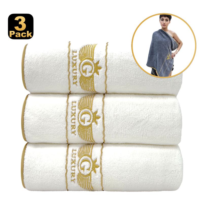 Toalla de baño de vellón coral de tejido fino, paquete de tres, suave y muy absorbente, lisa, bordada._voghion.com