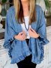 Women's Clothing Denim Cape Jacket With Flounce Hem – Stylish Batwing Sleeve Open Front Cardigan For Fall_voghion.com