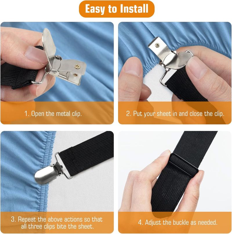 8-Pack Sheet Straps - Adjustable Bed Clips_voghion.com