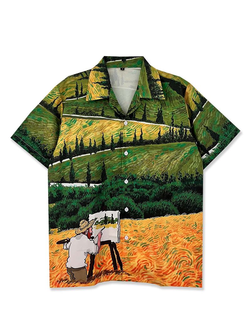 Herrenbekleidung Trendy Brand American Couple Light Mature Loose Hawaiian Kurzarmhemd Herren Casual Hübsches Blumenhemd Damen_voghion.com