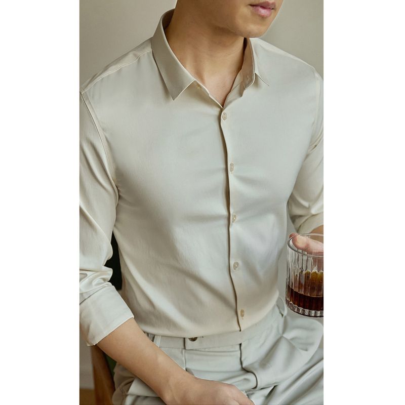 Double Mercerized Non-Iron Men's Long Sleeve Spring Summer Business Thin Casual Shirt High-End Wrinkle-Resistant Easy To_voghion.com