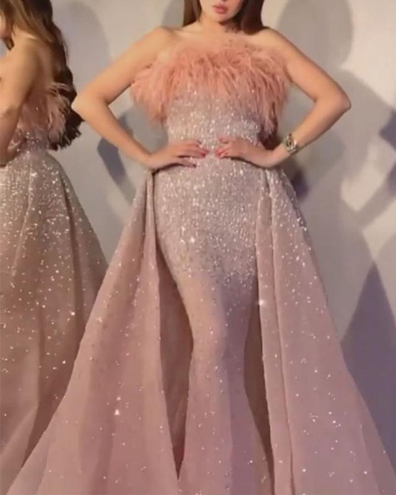 Îmbrăcăminte pentru femei Paiete sexy Rochie de banchet cu mânecă lungă Fusta șold Nou_voghion.com