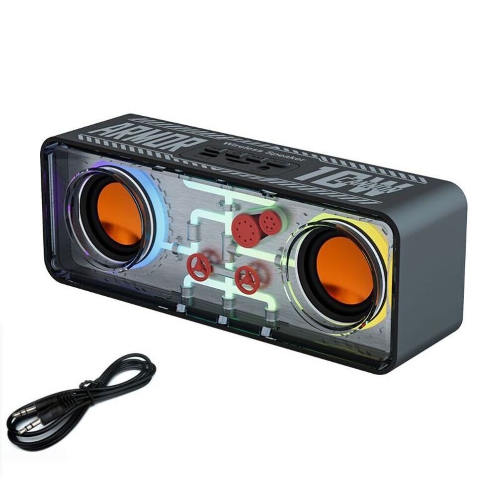 Altoparlante da tavolo con diaframma basso piccolo a cannone, stile meccanico Bluetooth trasparente doppio, con luci colorate_voghion.com