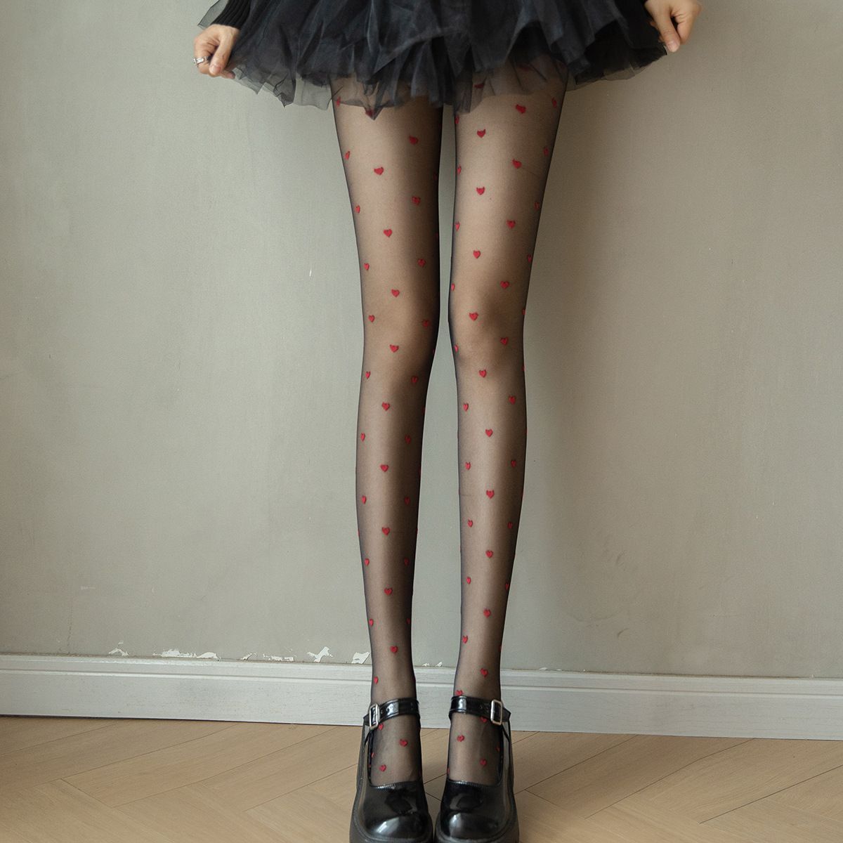 Calze a rete rosse a forma di piccolo cuore, gambe sexy, collant trasparenti neri snellenti Pure Desire_voghion.com