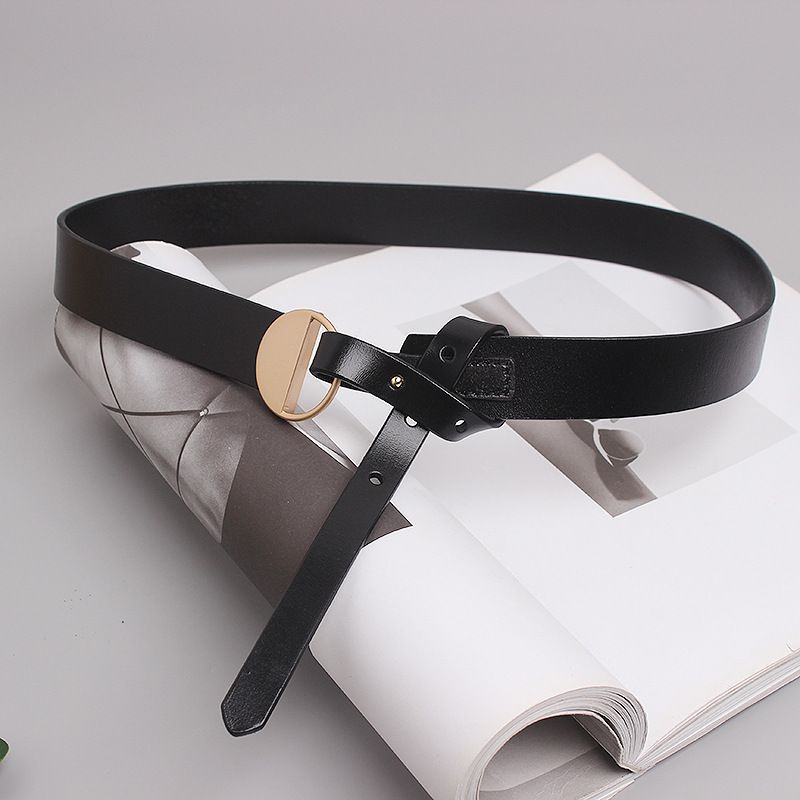 Abito decorativo da donna con cintura larga annodata con fibbia a semicerchio alla moda con gonna in vita versatile cintura in pura pelle di mucca_voghion.com