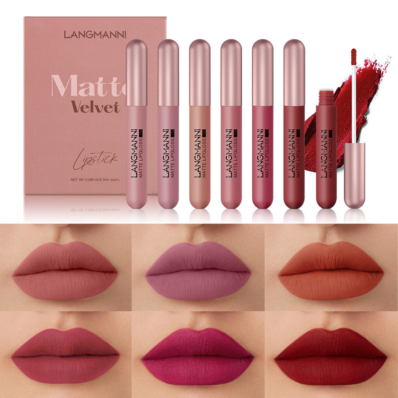 Langmanni Matte Liquid Lipstick Set – 6 samtige Lipgloss-Farbtöne, langanhaltend, trocknet nicht aus, wischfest, tierversuchsfreies Make-up-Set für Frauen_voghion.com