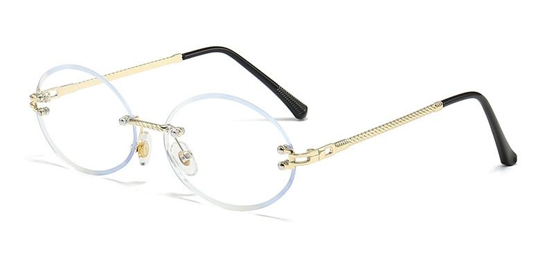 Moda Czarny Metal Owalny Kobiety Trend 2024 Vintage Okulary przeciwsłoneczne Bez Oprawek Dla Kobiet Projektant Mody Małe Okulary UV400 Oculus_voghion.com