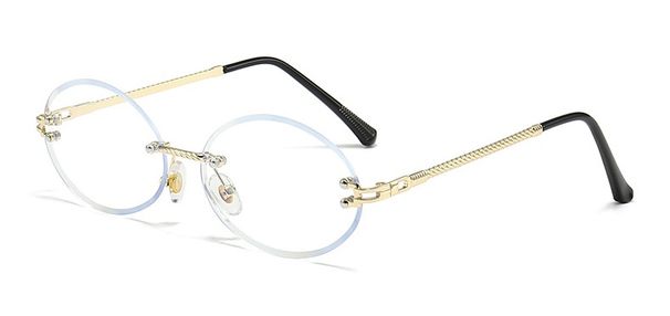 Moda Czarny Metal Owalny Kobiety Trend 2024 Vintage Okulary przeciwsłoneczne Bez Oprawek Dla Kobiet Projektant Mody Małe Okulary UV400 Oculus_voghion.com