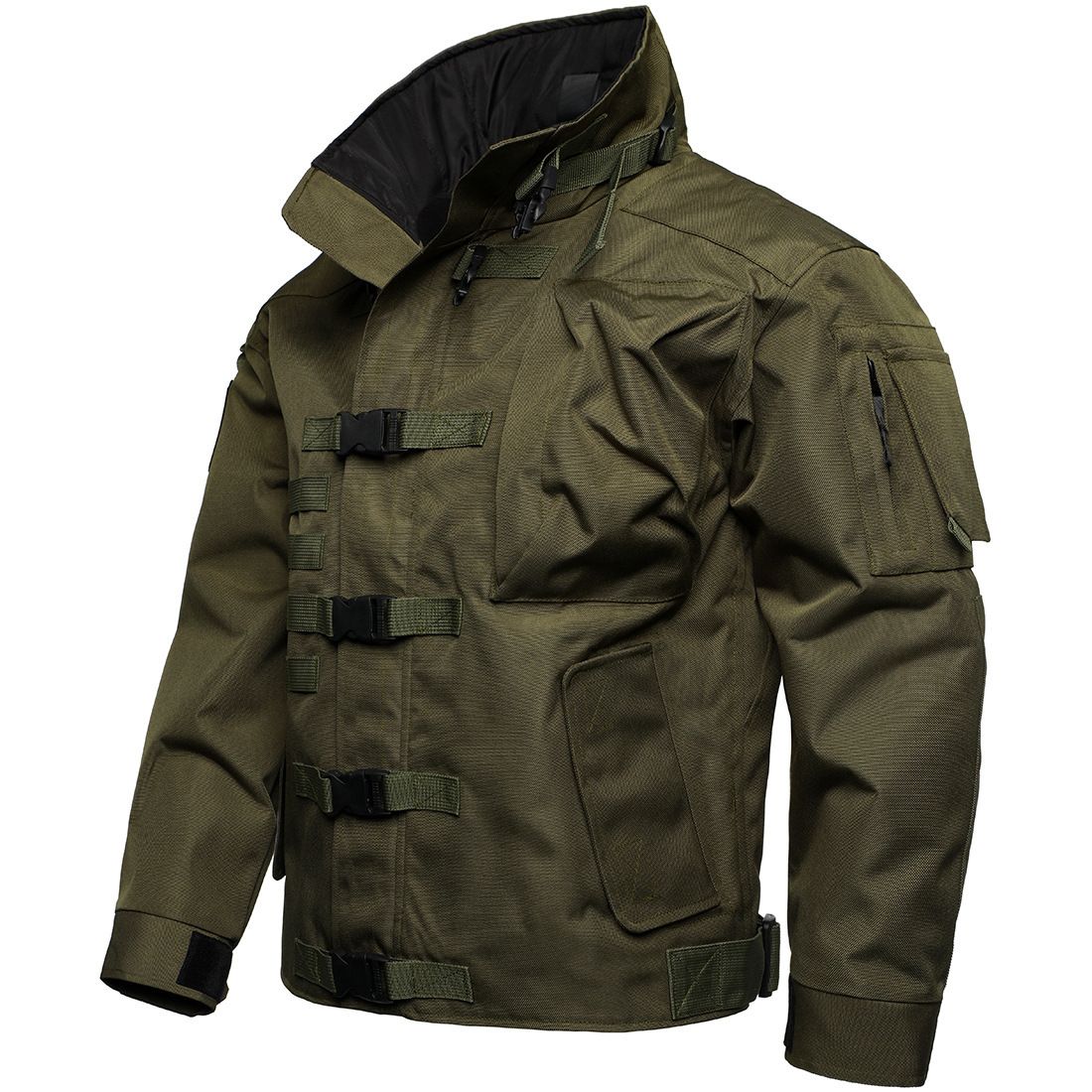 Tactical Biker Jacket For Men - Urban Commuter Windproof Nylon Blender Coat With Multi-Pocket Design (Army Green/Black/Khaki)_voghion.com