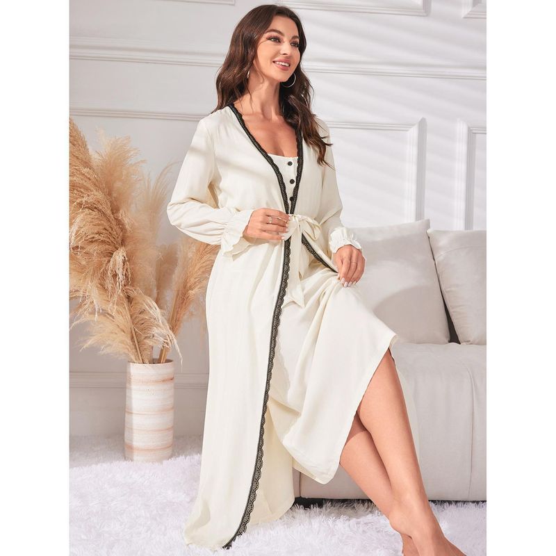 Women's Sleepwears Simple Casual Mid Length Suspender Nightgown Women's Two Piece Set Four Seasons Long Sleeved Women's Home Pajamas_voghion.com