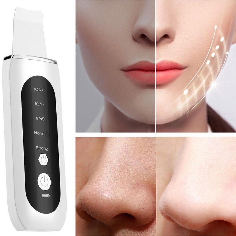 Facial Skin Scrubber Ultrasonic Skin Spatula Face Blackhead Remover Scraper_voghion.com