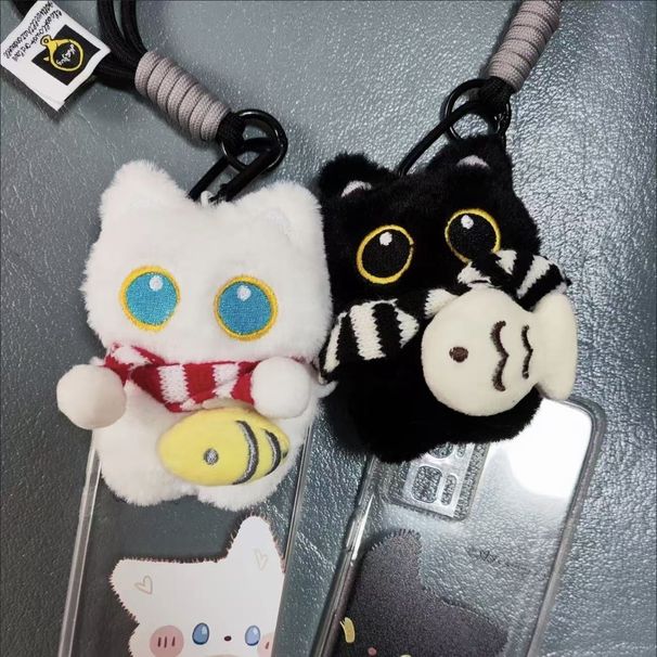Cute Adorable Small Fish Big Eye Plush Toy Couple Bag Pendant Creative Little Black Cat Keychain_voghion.com