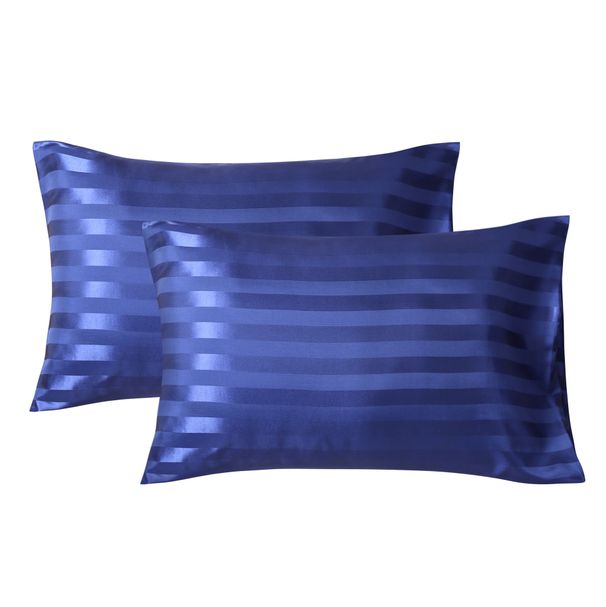 Satin Jacquard Pillowcase Set Luxury Envelope Closure Design With Striped Embroidery Breathable Hypoallergenic Bedding_voghion.com