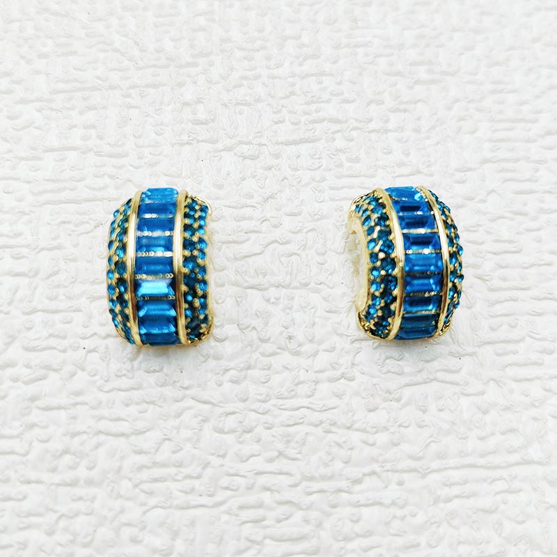 Niche INS Hip-Hop Jewelry Inlaid Blue Diamond Design Sense C-Shaped Earrings Silver Needle C082_voghion.com