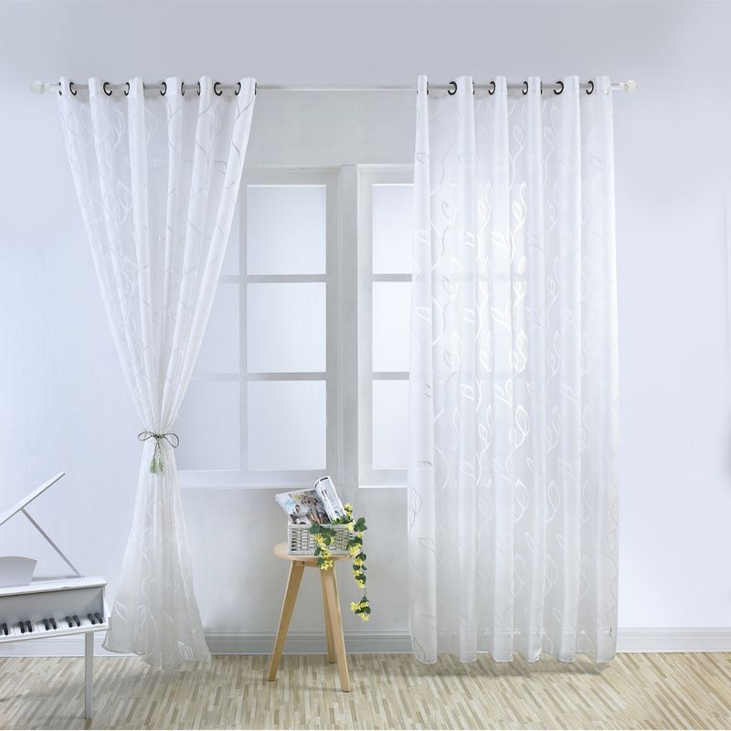 Blommig löv mörkläggningsgardin - Bubble Textured fönsterskärm med dekorativ utskuren design​​_voghion.com