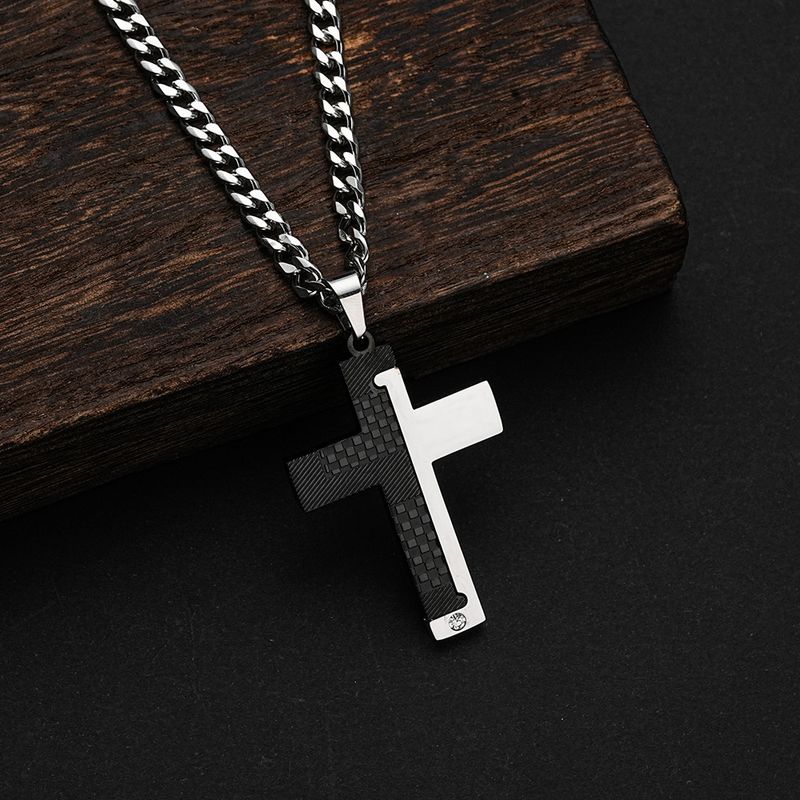 Collana con ciondolo a croce bicolore in titanio, da uomo, in acciaio inossidabile_voghion.com