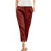 Pantaloni casual in lino e cotone da donna con tasche, vestibilità comoda, gamba dritta, in blu, rosa, verde, verde militare, caramello e rosso vino (S-XXL)_voghion.com
