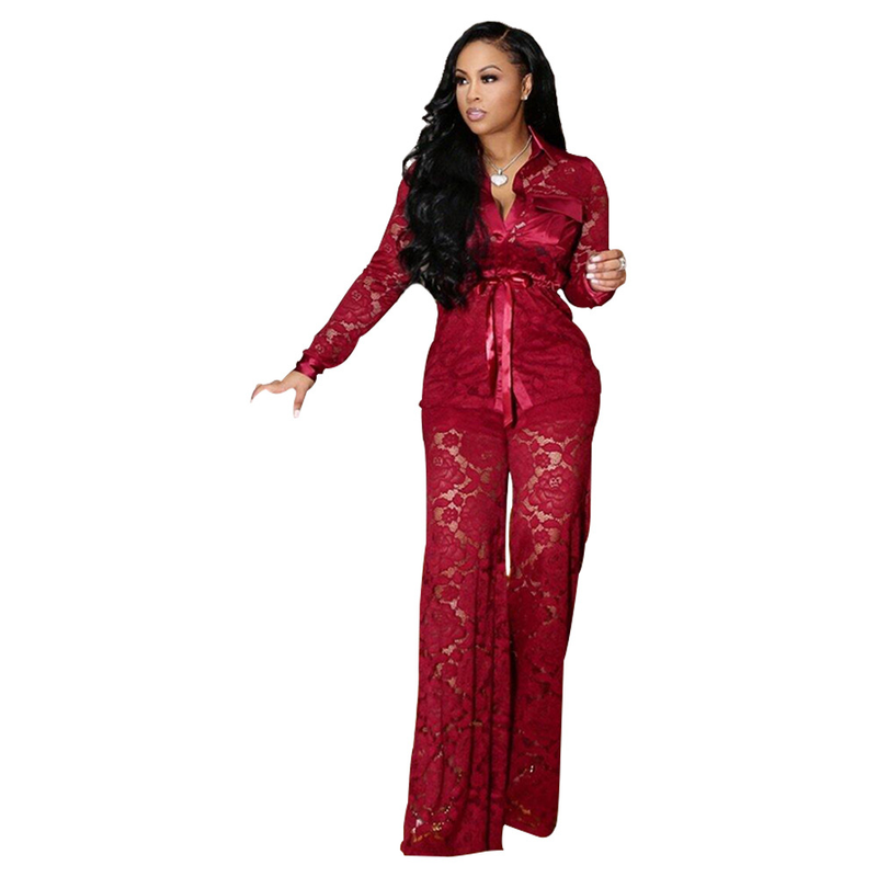 [Prêt à expédier et personnalisable] Ensemble deux pièces décontracté avec haut et pantalon en dentelle_voghion.com