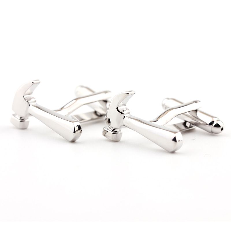 Serie di strumenti Interessante forma di martello Gemelli per camicia francese in argento Accessori di moda personalizzati Polsino_voghion.com