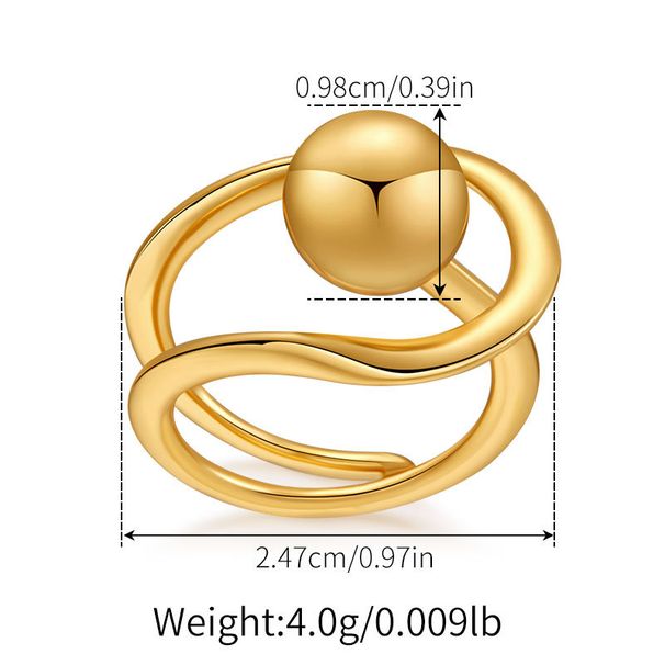 Bague porte-bonheur en métal avec boule de préservation de la couleur, lignes géométriques, design simple, bague tendance_voghion.com