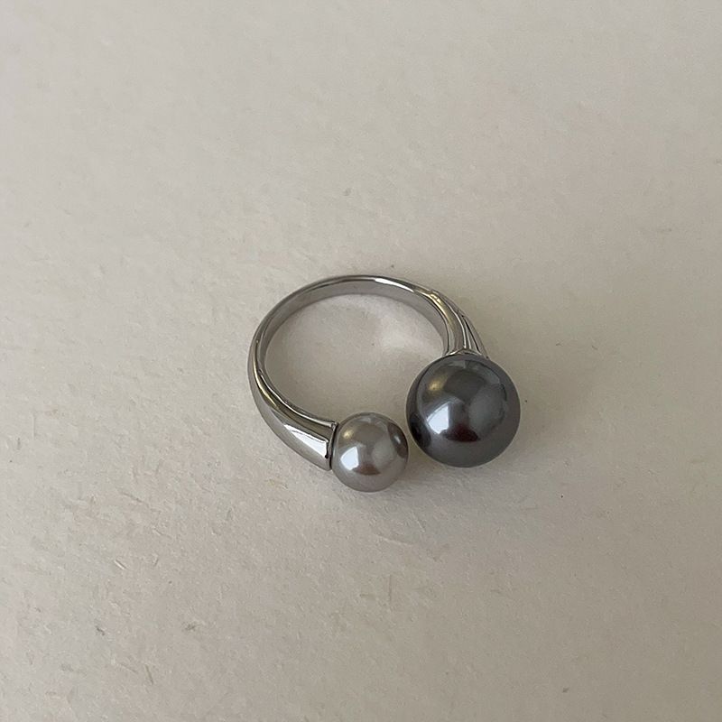 Design Sense Tahitian Black Silver Grey Pearl Open für Frauen Leichter Luxus Persönlichkeit Temperament Ring_voghion.com