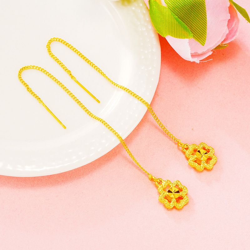 Orecchini lunghi da donna con nappa, stile semplice, temperamento color sabbia e oro, gioielli per lo streaming live di celebrità su Internet_voghion.com