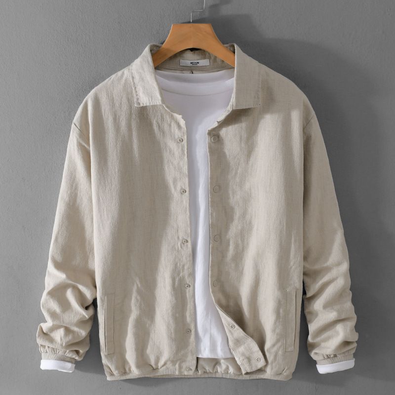 Giacca da uomo CT primavera e autunno con colletto rovesciato, ampia, semplice, casual, giovanile, versatile, in cotone e lino, alla moda._voghion.com