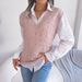 Women's clothing solid color hollow wavy V-neck knitted vest sweater independent station women's clothing_voghion.com