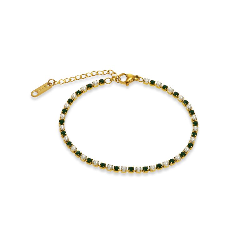 Women’s Jewelry Set Fashion Fashion Titanium Steel Dopamine Color Zircon Pearl Bracelet Anklet Set_voghion.com