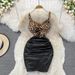 Women's leopard print stitching contrast color backless tube top suspender skirt tight bottoming hip dress for small people_voghion.com