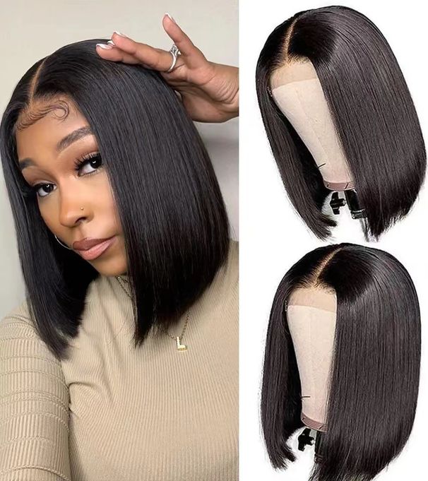 Sprednja čipkasta lasulja s kratkimi ravnimi lasmi s čipkasto glavo BoBo iz visokotemperaturne svile iz kemičnih vlaken vroče prodajana lasulja_voghion.com