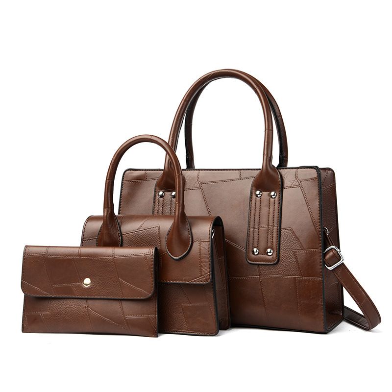 Borsa da donna retrò, grande capacità, set multi-pezzo da donna, per mamma e bambino, con tracolla e cuciture_voghion.com