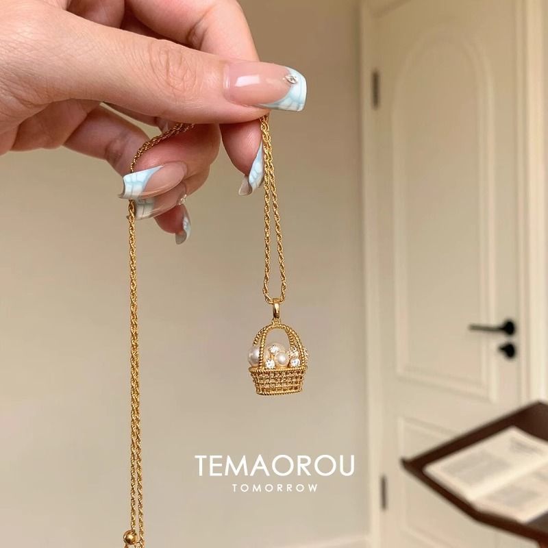 Zelfgemaakt! Wealth Basket Middeleeuwse driedimensionale gevlochten mand met parels en diamanten, temperamentketting, prachtige sleutelbeenkettingaccessoires_voghion.com