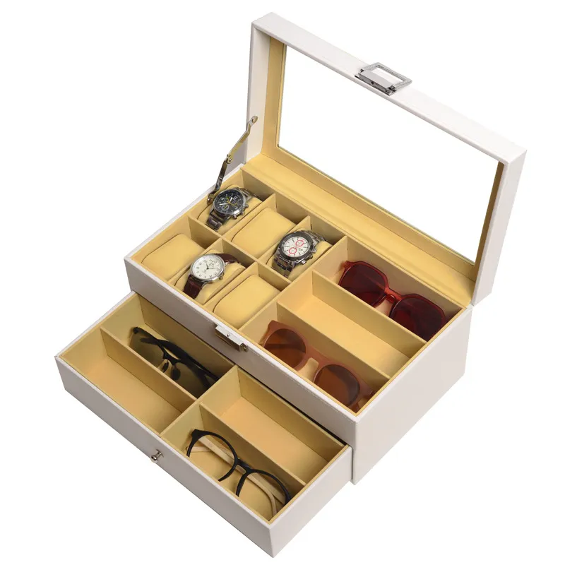 Family Organizer Glasses Box Spot Large Capacity Wooden Window Multi Grid Sunglasses Box Pu Leather Box Glasses Storage Box_voghion.com