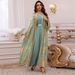 AB473 Elegantes, besticktes Dubai-Jalabiya-Kleid, zweiteiliges Set für Damen – Langärmliger Fledermaus-Kaftan mit Gürtel, Partykleidung im Stil des Nahen Ostens_voghion.com
