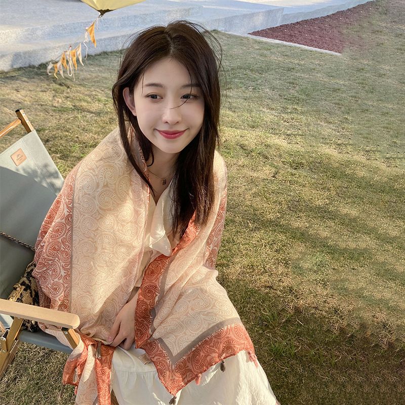 Scialle da donna primavera e autunno aria condizionata spiaggia protezione solare versatile caldo collo sciarpa di cotone e seta accessori_voghion.com