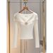 Women's Clothing Sweater Temperament Age Reducing Unique Super Good Looking Inner Wear Small White Top_voghion.com