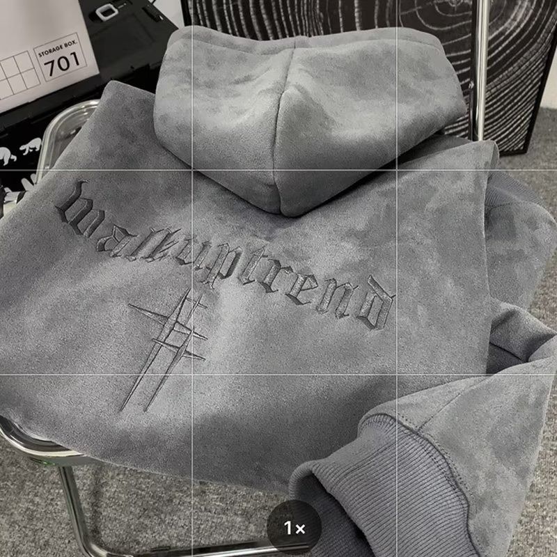 Heavy Suede Letter Embroidered Sweatshirt Men's Autumn And Winter Loose Casual Hooded Pullover Jacket_voghion.com