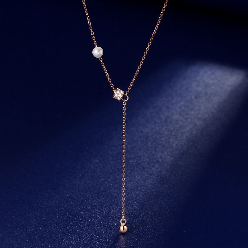 Collana a vita piccola in argento sterling S con un senso del design di nicchia femminile, collana di perle con nappe, Internet freddo e alla moda_voghion.com