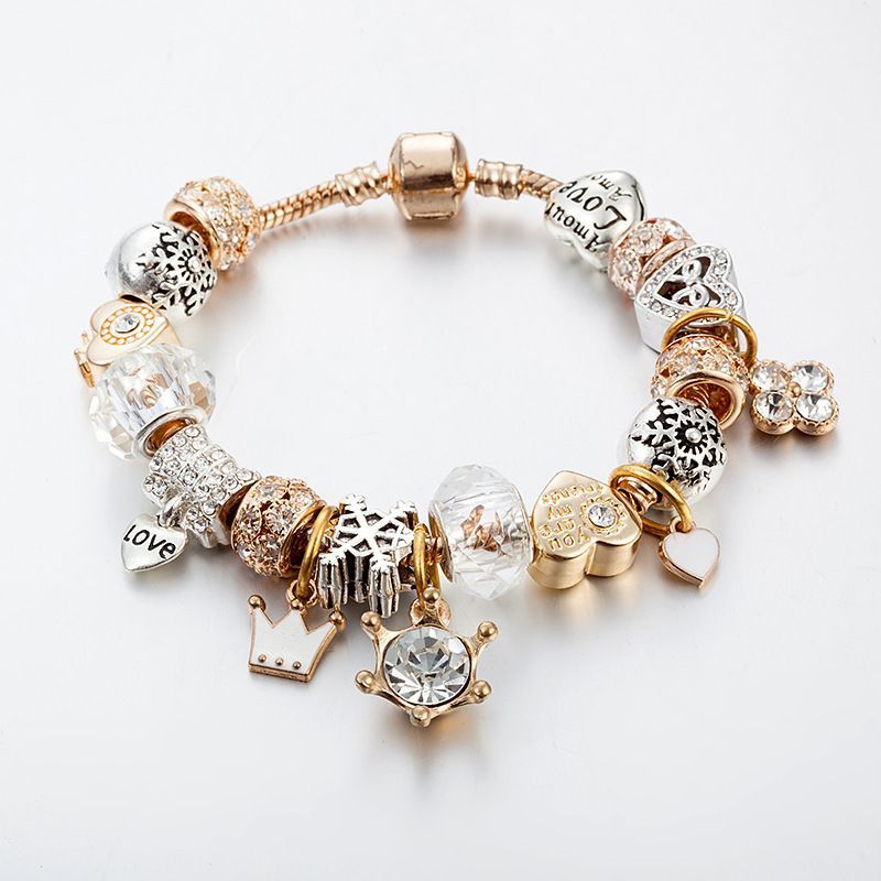 Pan Family's neues Bestseller-Armband mit Kristallperlen, für Damen, DIY-Anhänger mit Krone, Liebe und Schneeflocke_voghion.com