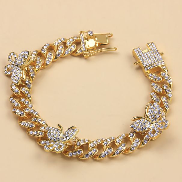 Cavigliera con fibbia cubana a 3 farfalle, in stile punk, micro-intarsiata, hip-hop_voghion.com