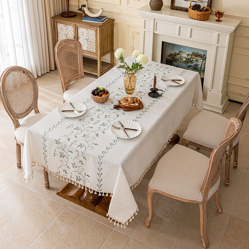 European Tablecloth Fabric Cotton And Linen Small Fresh Nordic Embroidered Table Cloth High-end Rectangular Tablecloth Coffee Table Cover_voghion.com
