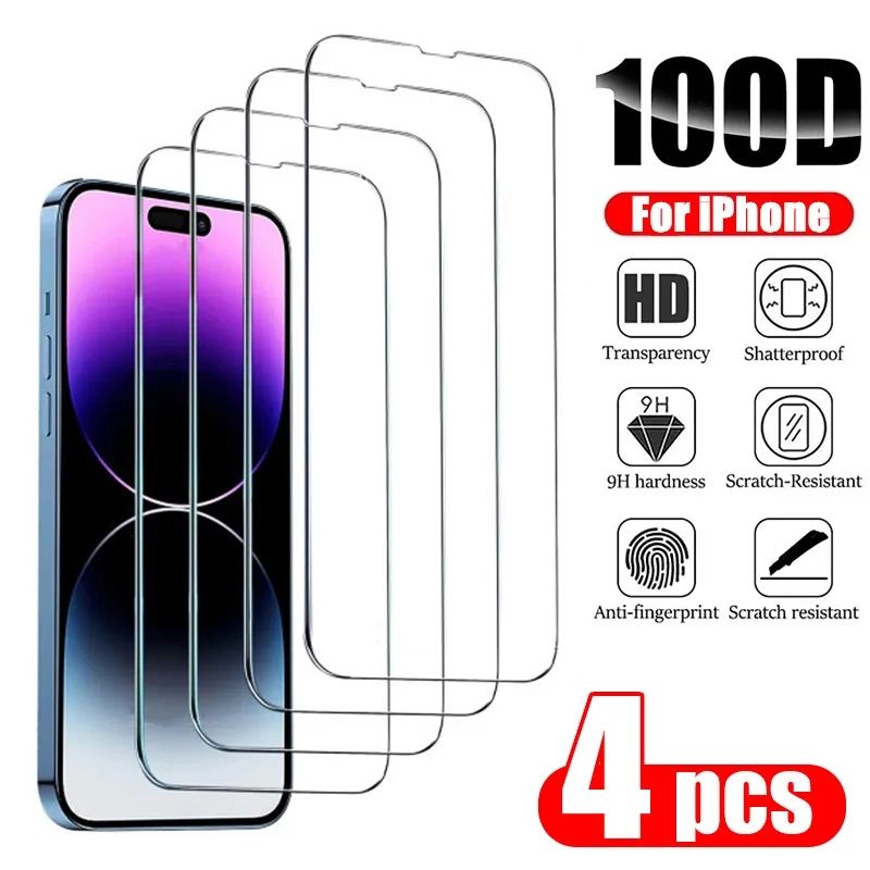 4Pcs tempered glass for iPhone 14 13 11 Pro Max screen protector for iPhone 12 Mini 13 Mini XS Max XR X 6S 7 8_voghion.com