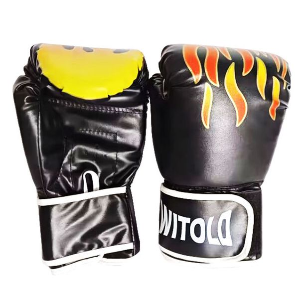 Gants de boxe WITOLD à motif flamme - Gants d'entraînement unisexes en PU pour Muay Thaï, sparring et fitness (noir, taille unique)_voghion.com